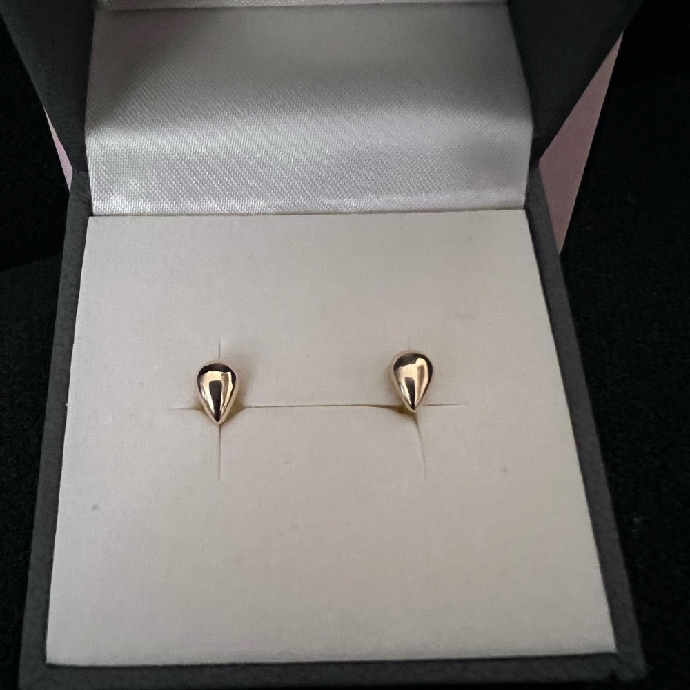 18k Solid Gold Petite Raindrop Stud Earrings - image 2